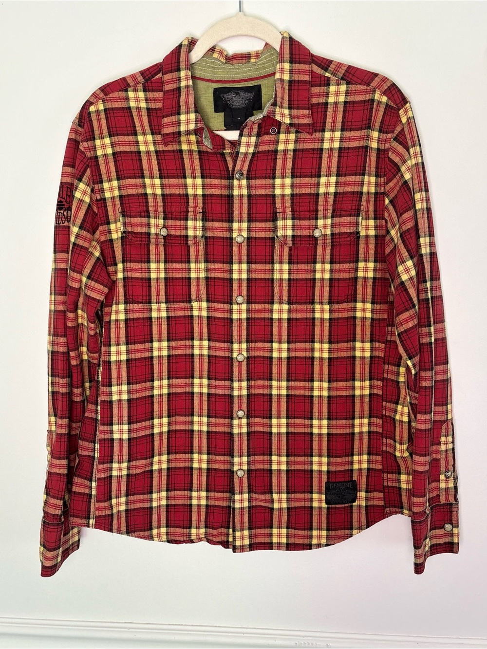 Harley Davidson Women's Western Biker Plaid Flannel Shirt Size Large Pearl Snap